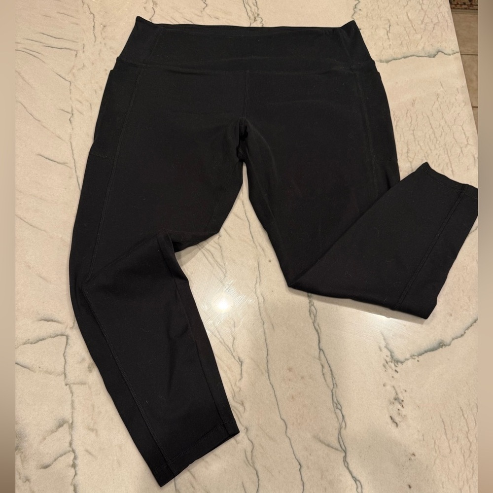 Danskin Black High Rise Leggings w/ Side Pockets XL Full Length Brushed Soft EUC